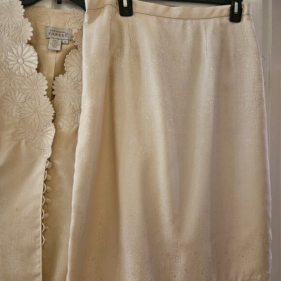 Adrianna Papell 100% Silk creme pearl shimmer Formal Special Occasion Suit 14 - Picture 12 of 16